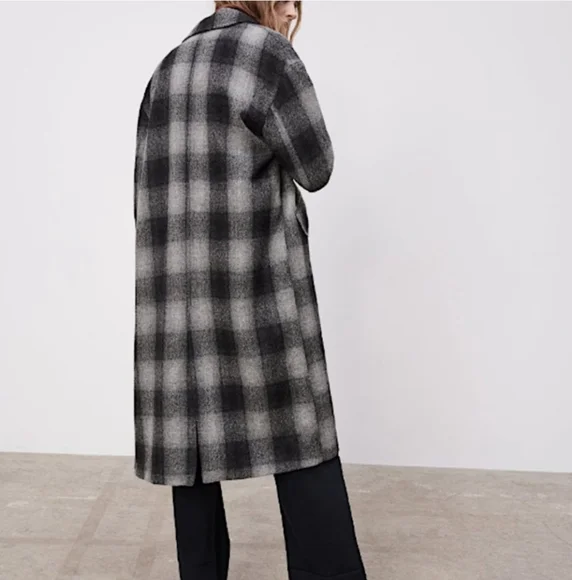ZARA × Manteco 100% Wool Menswear Grey Black Plaid Long Coat. M NWT Blogger FAVE - Picture 7 of 15